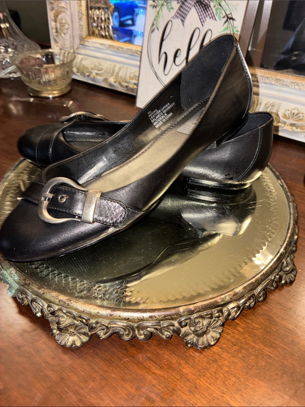 Genuine Victoria Spenser Classic  Leather Black Women's Buckle Ballet Flats